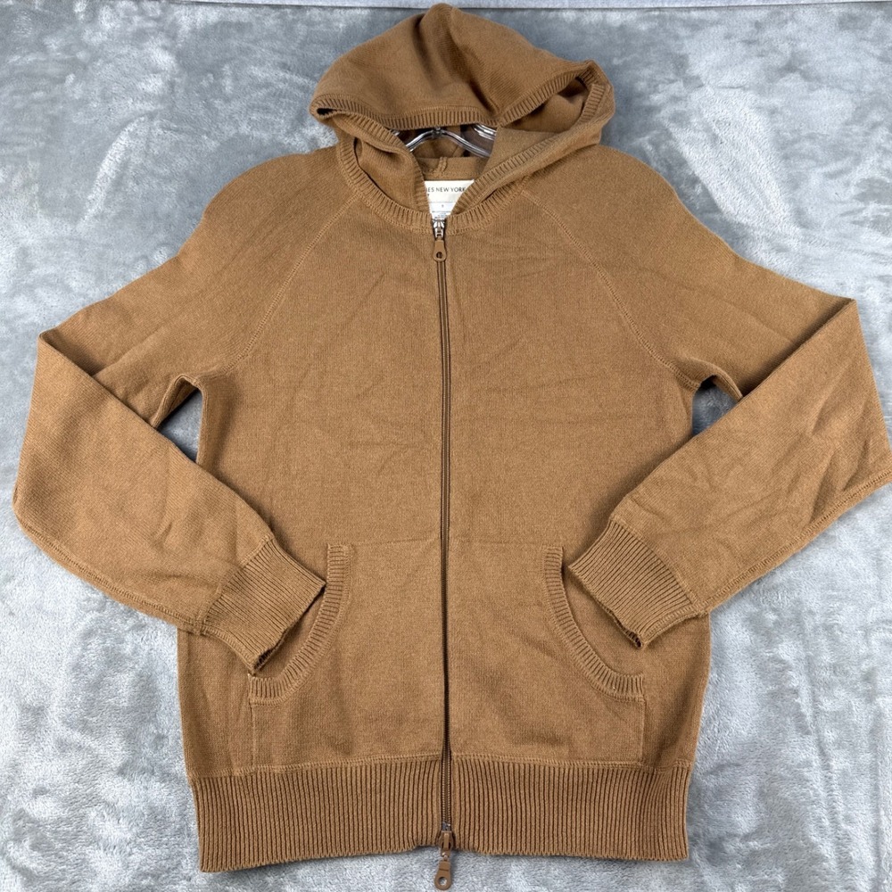 Jones New York Sport Camel Brown Cotton Blend Full Zip Knit Sweater Hoodie Small